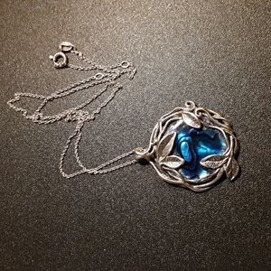 Genuine Shablool Abalone .925 Sterling Silver Round Blue Necklace 18"